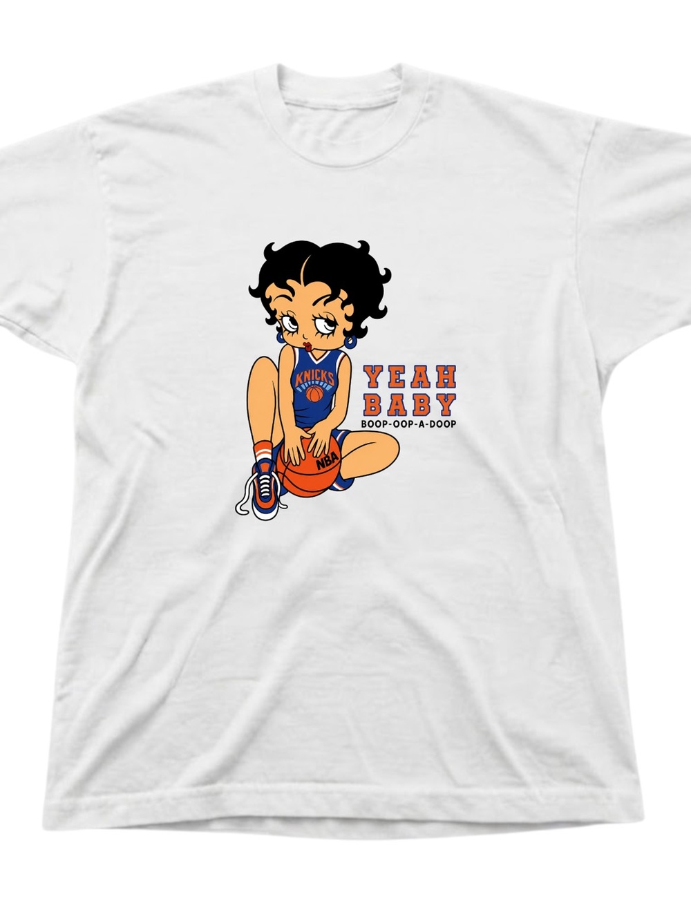 Betty Boop Knicks Basketball White Cotton Gildan T-Shirt
